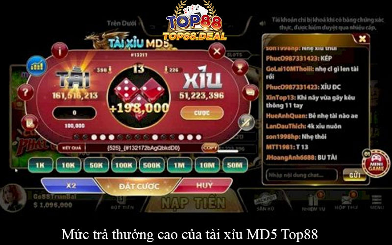 Mức trả thưởng cao của tài xỉu MD5 Top88